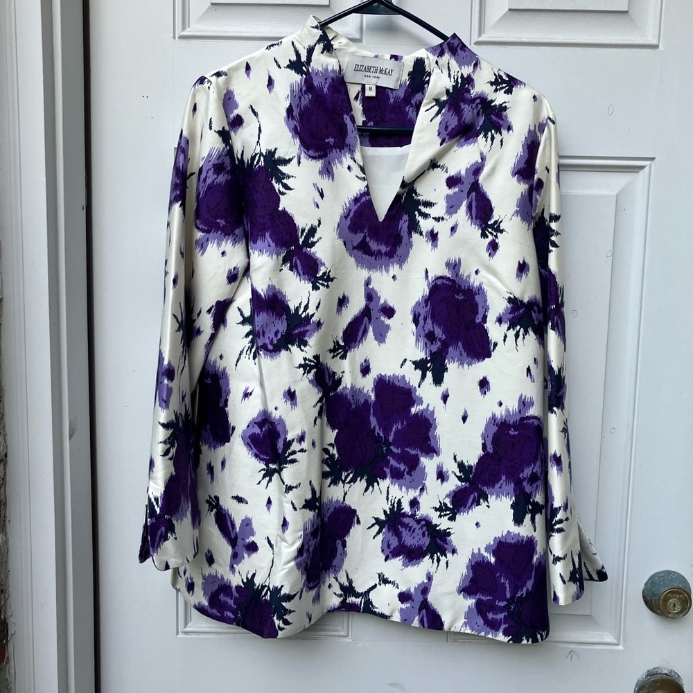 Elizabeth McKay Cream Blouse with Purple Floral Print